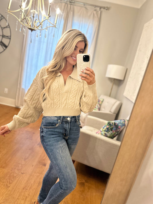 Collared Cable Knit Crop